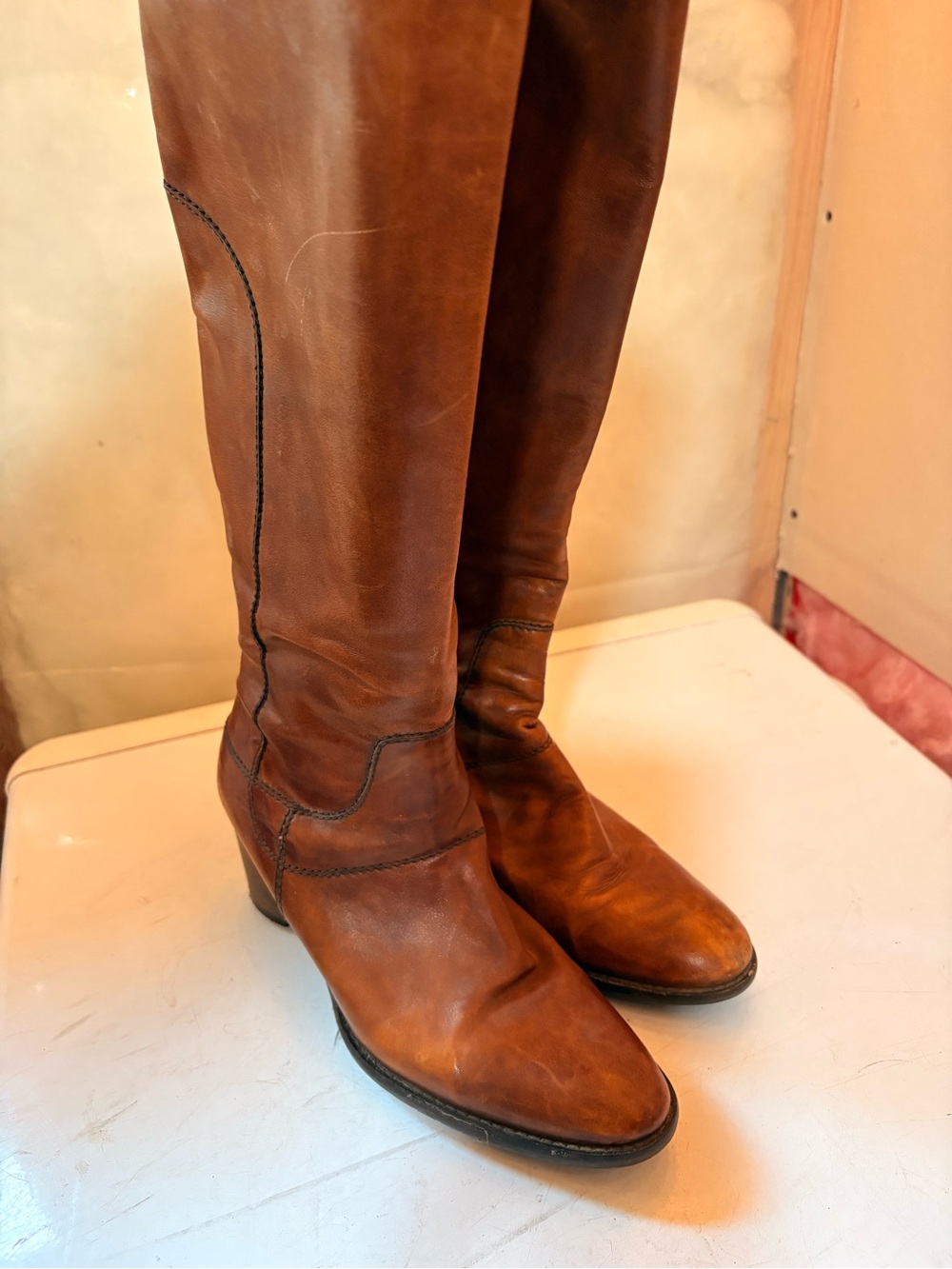 Classic Tall Brown Leather Heeled Riding Boots